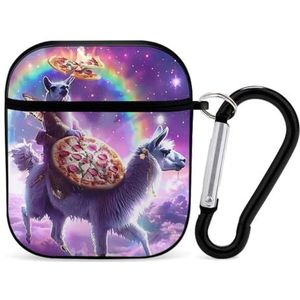 Llama Pizza Galaxy Leuke Case voor AirPods 2&1 Schokbestendige Beschermende Hoofdtelefoon Gevallen Cover Met Sleutelhanger voor Mannen Vrouwen