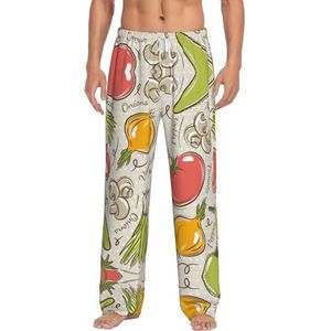 Plantaardig fruit. Lange loungewear voor heren, nachtkleding, pyjamabroek, nachtkleding met zakken en trekkoord, Wit, S