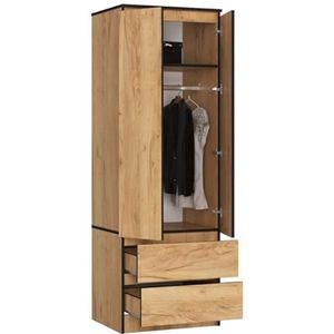 BDW Kledingkast, 2-deurs kledingkast, 2 laden, kledingkast voor de slaapkamer, woonkamer, hal, 180x60x51cm