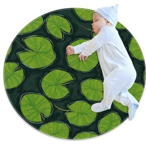 Niaocpwy Lily Pad Groene Antislip Onderlegmatten Ronde Wasbare Ruimte Tapijten voor Woonkamer Slaapkamer Kinderen Speelkamer 100 cm Zachte Indoor Vloerkleden