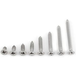200 stks/set M3 Rvs Zelftappende Schroeven Pan Platte Truss Hoofd Schroeven Assortiment Kit 6mm-30mm voor Home Office Fabriek(Cross countersunk head tapping screws)