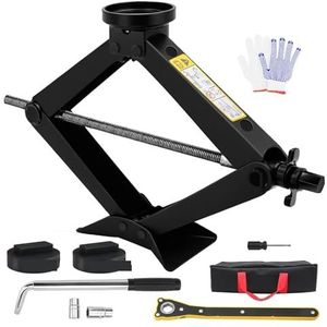 Hydraulische krik, 3-tons schaarkrik reparatieset met rubberen krikkussen, gereedschapsset for het wisselen van reservebanden met L-sleutel