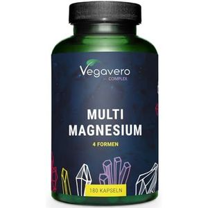 Vegavero MAGNESIUM complex | Met 4 bioactieve vormen: bisglycinaat, tauraat, malaat & citraat | 375 mg elementair magnesium | Veganistisch en zonder toevoegingen | 180 capsules