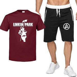 Zomer Katoen Heren Trainingspakken Set voor Linkin Park T-shirt Shorts Outfits 2-delig Strandpakken Vrije tijd Los Top T-shirt Sweatsuit Sportkleding Sportkleding,B-3XL