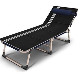 GEIRONV Multifunctionele verstelbaar vouwbed, kantoor siesta draagbare vouwtuin zonnestaan ​​met hoofdsteun strandstoelen Fauteuils (Color : Navy blue, Size : Striped cotton pad)