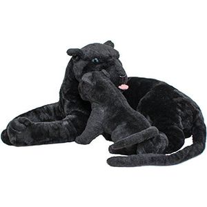 BRUBAKER Panter met Baby Knuffel 100 cm - XL Knuffel Moeder met Kind - Grote Katten Zwart