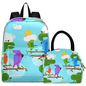 Kleurrijke papegaaiengroene boekentas, lunchpakket, schoudertas, rugzak, boekentas, kinderrugzak, geïsoleerde lunchbox-tas voor meisjes en jongens, Patroon., Medium