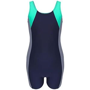 Aquarti Meisjes Badpak met Pijpjes en Racerback, Donkerblauw/grijs/groen, 146