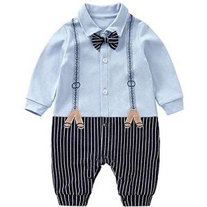 Baby Romper Jongen Gentleman Pasgeboren Lange Mouw Jumpsuit Coveralls Tuxedo Outfits Blauw 9-12 Maanden/80