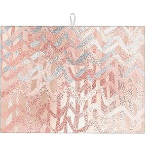 Roze Rose Gold Metal Blush Goud Grijze Strip, Afwasdroogmatten, Absorberende Afdruiprek Mat voor Keuken Aanrecht Mat Droogpad 41X46 cm