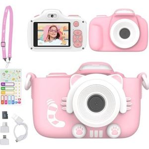 myFirst Camera 3 Mini-camera voor kinderen Kerstverjaardagscadeau voor jongens meisjes van 4-15 jaar Voor reizen met extra selfie-lens 12 MP HD-videocamera met gratis schokbestendige hoes (Roze)