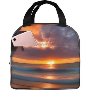 Sunset Beach Print Geïsoleerde Lunch Bag Tote Bag, Warmte Lunch Box Cooler Thermische Tas voor Werk