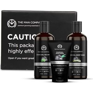 The Man Company Charcoal Cleansing Kit, Set of 3, Charcoal Body Wash 250Ml, Charcoal Shampoo 250Ml, Charcoal Face Scrub 100Gm, Deep Cleanses, Dandruff Treatment, Skin Exfoliation