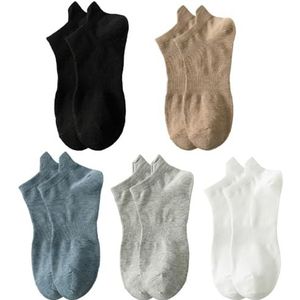 yeeplant Elastische dunne katoenen sokken voor heren - 5 paar effen kleur casual mode antislip enkel zomer trendy sport, Veelkleurig, Eén Maat