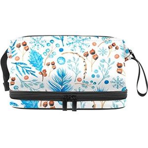 Natuurlijke Plantenmake-up Zak Dubbele Laag Ruime Cosmetische Zakken voor Vrouwen en Meisjes Reizen Draagbare Toiletry Pouch met Rits, Meerkleurig, 27x15x14 cm/10.6x5.9x5.5 in, Make-up zakje
