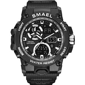 Mens Digital Horloges, Quartz elektronische duale beweging met, buitensport met alarmdatum LED Multifunctionele voor mannen horloges,Black and white