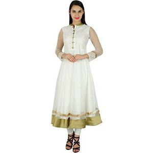 Bimba Koerti Koerti koertajurk voor dames, wit, netto long-bruid, maxi formele feestjurk, Indiase gewoonte jurk, wit, 44