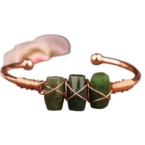 Natuurlijke Canadese Jades Stone Cilinder Kralen Gouden Manchet Armband for Vrouwen Edelstenen Kralen Verstelbare Bangle Sieraden Gift (Color : JadeStoneRoseGold)