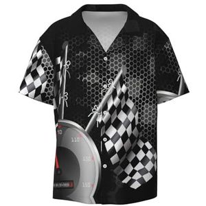 OdDdot Geruite vlag raceprint herenoverhemden atletisch slim fit korte mouw casual zakelijk overhemd met knopen, Zwart, XL