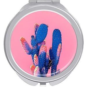 Cactus op Roze Compact Kleine Reizen Make-up Spiegel Draagbare Dubbelzijdige Pocket Spiegels voor Handtas Purse