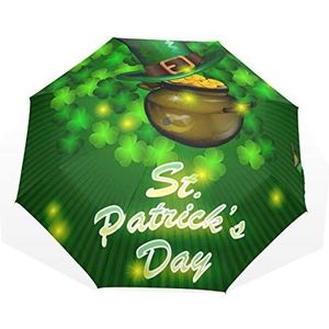 Jeansame St Patrick's Day Green Clover Shamrock Vintage Lente Veel Geluk Munt Hoed Vouwen Paraplu Handmatige Zon Regen Paraplu Compacte Paraplu's voor Vrouwen Mannen Kid Jongen Meisje
