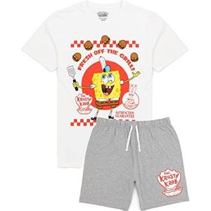 SPONGEBOB SQUAREPANTS Heren Pyjama | Krusty Krab Burger Character Wit T-shirt Grijs Shorts Pjs | TV Show Merchandise, Wit, L