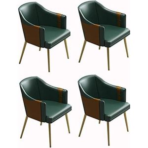 GEIRONV Moderne eetkamerstoelen set van 4, waterdichte lederen fauteuil kantoor lounge keuken slaapkamer stoelen met metalen poten accentstoelen Eetstoelen (Color : Green, Size : 55x55x80cm)