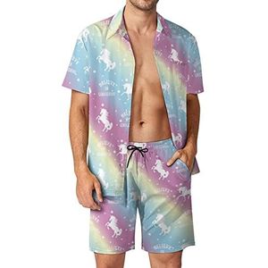 Magic Unicorn met ster Hawaiiaanse bijpassende set voor heren, 2-delige outfits, button-down shirts en shorts voor strandvakantie