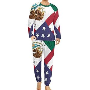 Vintage Amerikaanse Mexico vlag comfortabele heren pyjama set ronde hals lange mouw loungewear met zakken 2XL