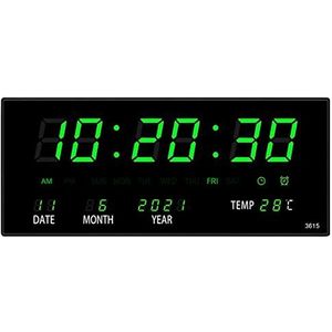 Zunedhys LED Eeuwigdurende Kalender Elektronische Klok Digitale Wandklok Alarm Per uur Chiming Temperatuur Tafel Klokken Thuis Groen