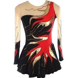 Mode Figuur Skating Sports Dress voor meisjes Overgangskleur Damesdans schaatsenswedstrijd kostuum met kristallen Gymnastiek tonen trui outfit,zwart,11_13Years