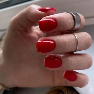 24 stuks korte kunstnagels - nepnagels met lijm - plaknagels in 12 maten - volledig dekkende acryl kunstnageltips for vrouwen en meisjes. Nail Art(Bright Red)