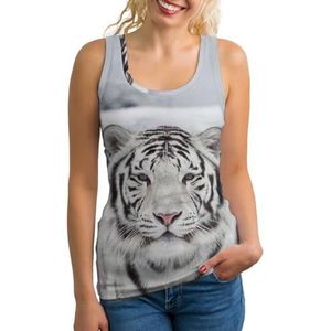 Witte Tijger Sneeuw Lichtgewicht Tank Top voor Vrouwen Mouwloze Workout Tops Yoga Racerback Running Shirts 2XL