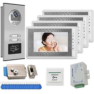 7 Inch HD Kleurenvideo Deurtelefoon Deurbel Intercomsysteem + RFID Toegangscontrole Camera For Multi- / Familie Appartement Tweeweg Audio(530-V70C-4)