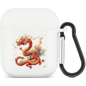 Chinese Lunar Nieuwjaar Dragon Zodiac Leuke Case voor AirPods 2 & 1 Shockproof Beschermende Hoofdtelefoon Gevallen Cover Met Sleutelhanger voor Mannen Vrouwen