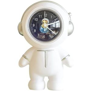 LNGFSH Analoge wekker, niet-tikkend, met sluimerfunctie, stille analoge klok voor kinderen, analoge klokken, nachtkastje, werkt op batterijen, astronaut analoge klok (wit)