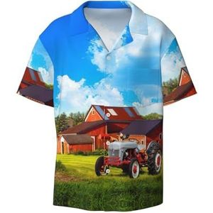 EdWal Bedrijf Boerderij Tractor Print Heren Casual Button Down Shirts Korte Mouw Jurk Shirts Atletische Slim Fit Korte Mouw, Zwart, XL