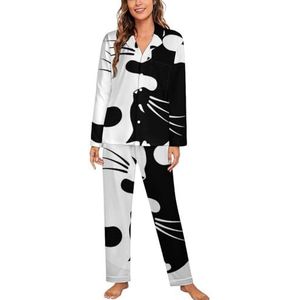 Yin Yang Lucky Cat dames lange mouw button down nachtkleding zachte nachtkleding lounge pyjama set M