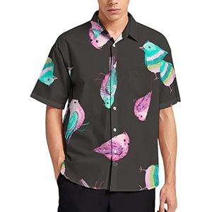 Aquarel Vogel Patroon Hawaiiaanse Shirt Voor Mannen Zomer Strand Casual Korte Mouw Button Down Shirts met Zak