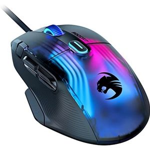ROCCAT Kone XP PC-gamingmuis met 3D AIMO RGB-verlichting, 19K DPI optische sensor, 4D Krystal scrollwiel, ontwerp met meerdere knoppen, bedrade computermuis - zwart