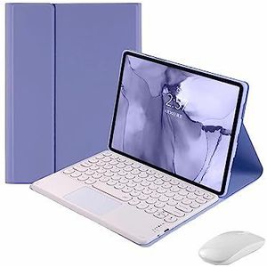 XFTeoux Toetsenbord hoes voor Lenovo Tab P12 Pro Android Tablet 12.7 inch 2022,Magnetisch afneembaar trackpad Bluetooth-toetsenbord, ronde toetsen, lichtgewicht standhoes,Purper