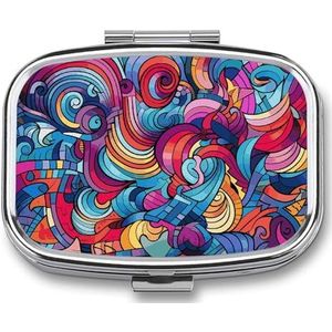 Kleur Abstract Patroon Tekening Pillendoos Geneeskunde Pil Organizer Kleine Pil Case Reizen Pil Container Draagbare Pil Case voor Pocket 2 Compartiment Pillenhouder Pillendozen voor Reizen
