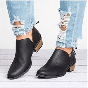 Elegante Korte Laarzen Met Veters 2022 Herfst Winter Dames Enkellaarsjes,Chelsea-enkellaarzen Met Klassieke Blokhak,PU Lederen Spitse Biker Laarsjes,dames Enkelschoenen (Color : Black, Size : 39 EU