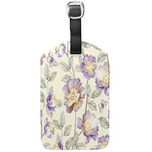 Paarse kunst bloem bloesem bagage bagage koffer tags lederen ID label voor reizen (2 stuks)