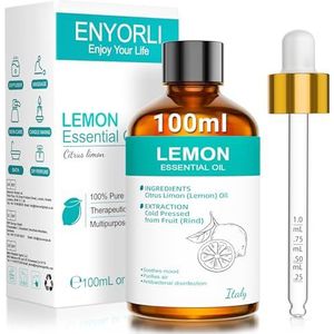 ENYORLI Citroen Essentiële Olie 100 ml 3,38 fl oz Geschikt voor het Schoonmaken van het Huis Diffusers Huidverzorging Autoluchtverfrissers en Massages