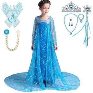 Lito Angels Prinses Elsa met Accessoire Fancy Jurk Outfit voor Kleuter Meisjes, Blauw Verjaardagsfeest Dress Up Maat 116 (Leeftijd 5-6 Jaar) (Markeringsnummer 120)