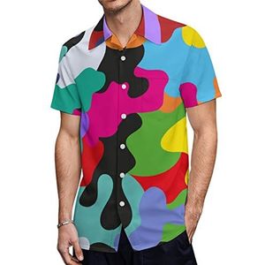 Helder camouflagepatroon Hawaiiaanse shirts voor heren, casual overhemd met korte mouwen, knoopsluiting, vakantie, strandshirts, S