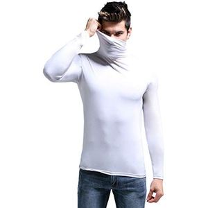 Ouruikia Heren lichtgewicht thermische modal basislaag coltrui lange mouwen trui top thermisch ondergoed voor heren herfst winter tops, Wit, M