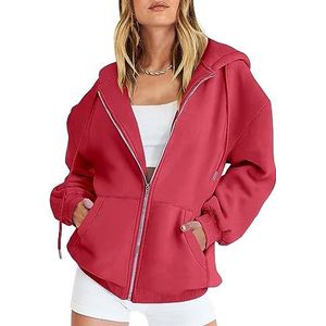 Y2K-hoodies met rits for dames, sweatshirts, casual lange mouwen, tienermeisjes, casual herfstjacks met trekkoord en zakken (Color : Rosso, Size : XL)