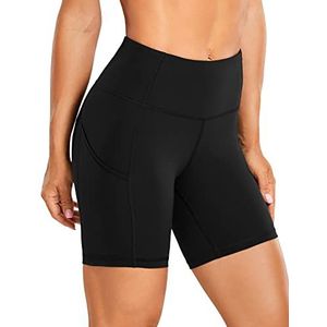 CRZ YOGA Dames Sport Shorts Hoge Taille Tummy Control Shorts met Zijzakken-6"" zwart XL